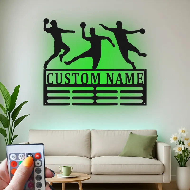Custom Handball Sign with LED | Personalized Metal Wall Art | Athlete Name Decor for Team Room | Gift for Players & Coaches