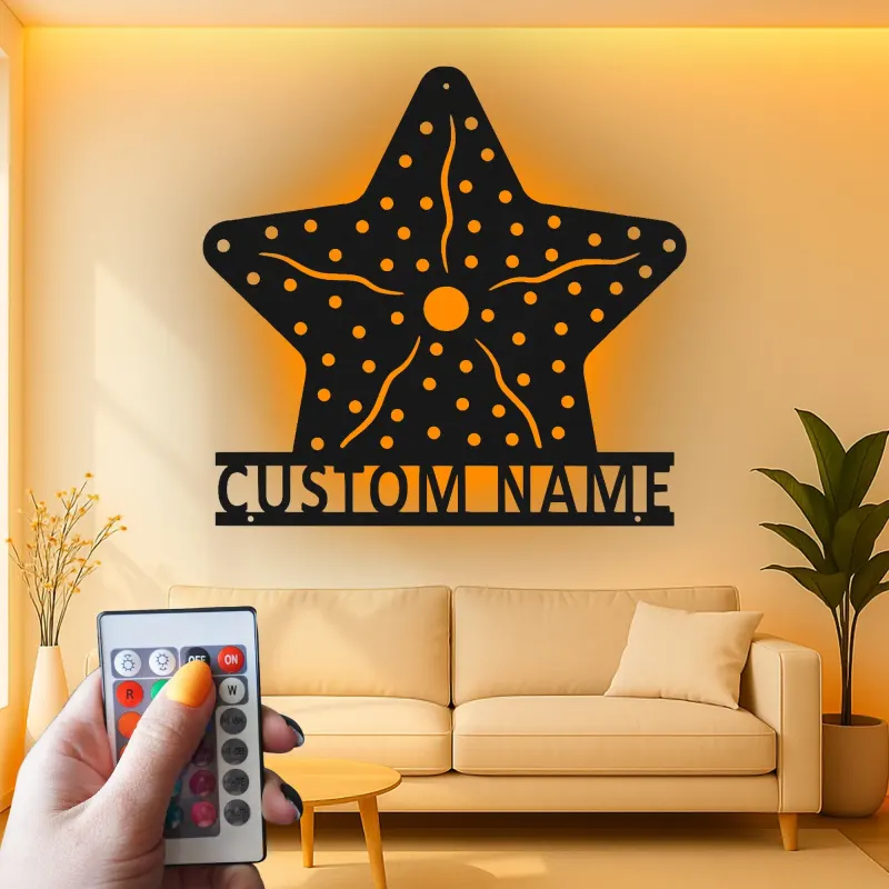 Custom Starfish LED Sign | Personalized Metal Wall Art | Nautical Beach House Decor | Coastal Ocean Lighting