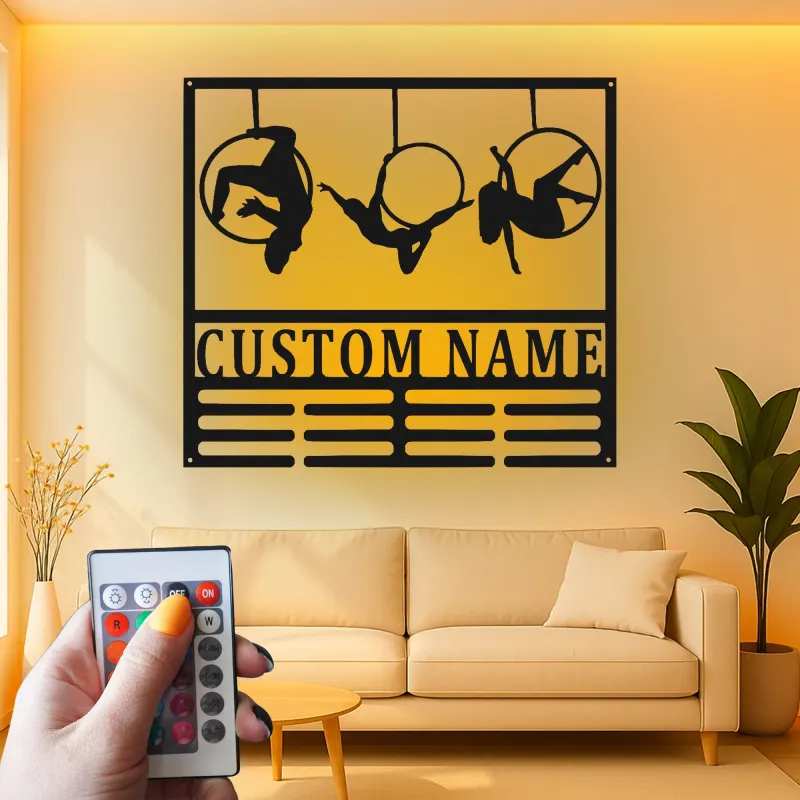 Décoration murale en métal LED personnalisée pour danseurs de cerceau aérien - Cadeau unique pour les passionnés de danse, décoration de studio ou de maison