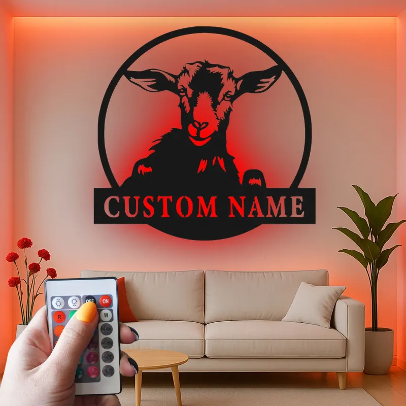 Personalisierte Ziegenschild mit LED | Individuelle Metall-Wandkunst | Modernes Bauernhaus & Ranch Dekor | Geschenk für Ziegenliebhaber