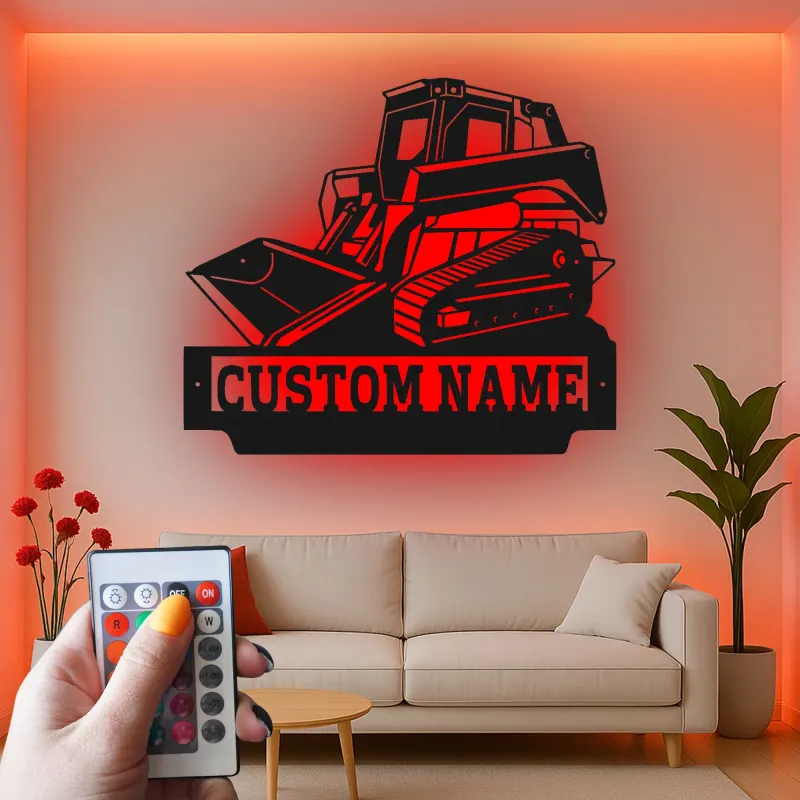 Insegna in metallo personalizzata con LED Bulldozer Regalo per appassionati di costruzione Decorazione per garage o ufficio 1