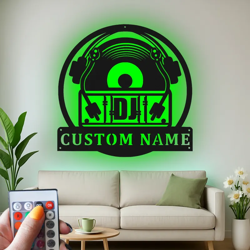 Cartel de metal personalizado con luz LED de tornamesa regalo personalizado para amantes de la música decoración de estudio o man cave