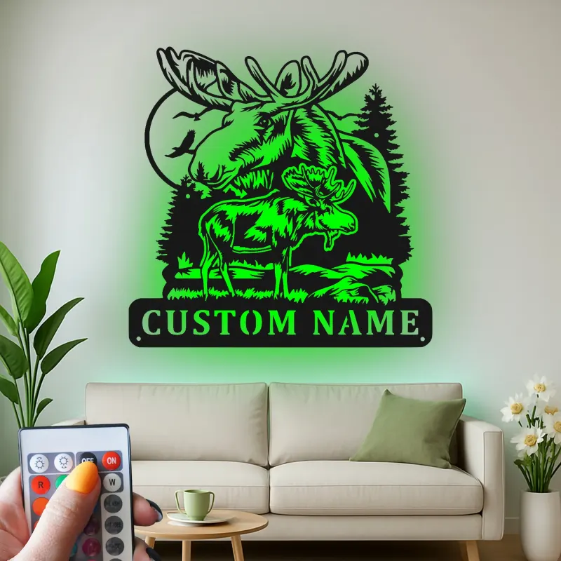 Custom Moose Metal Wall Art | LED Cabin & Lodge Sign | Modern Rustic Hunter Gift & Wildlife Decor