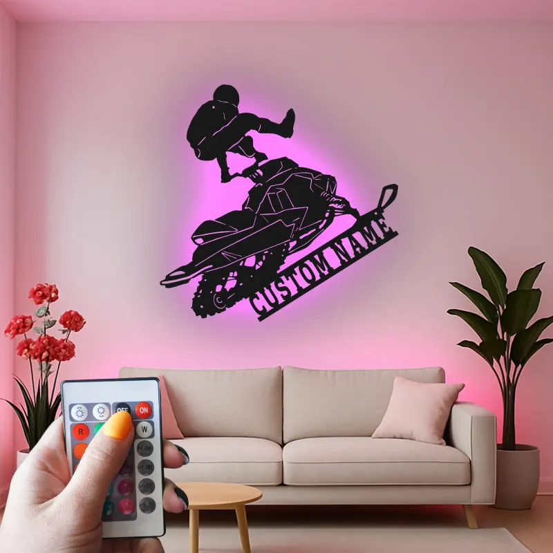 Cartel de metal personalizado para moto de nieve | Señal LED de deportes extremos | Decoración mural personalizada para garaje | Regalo para motonieve