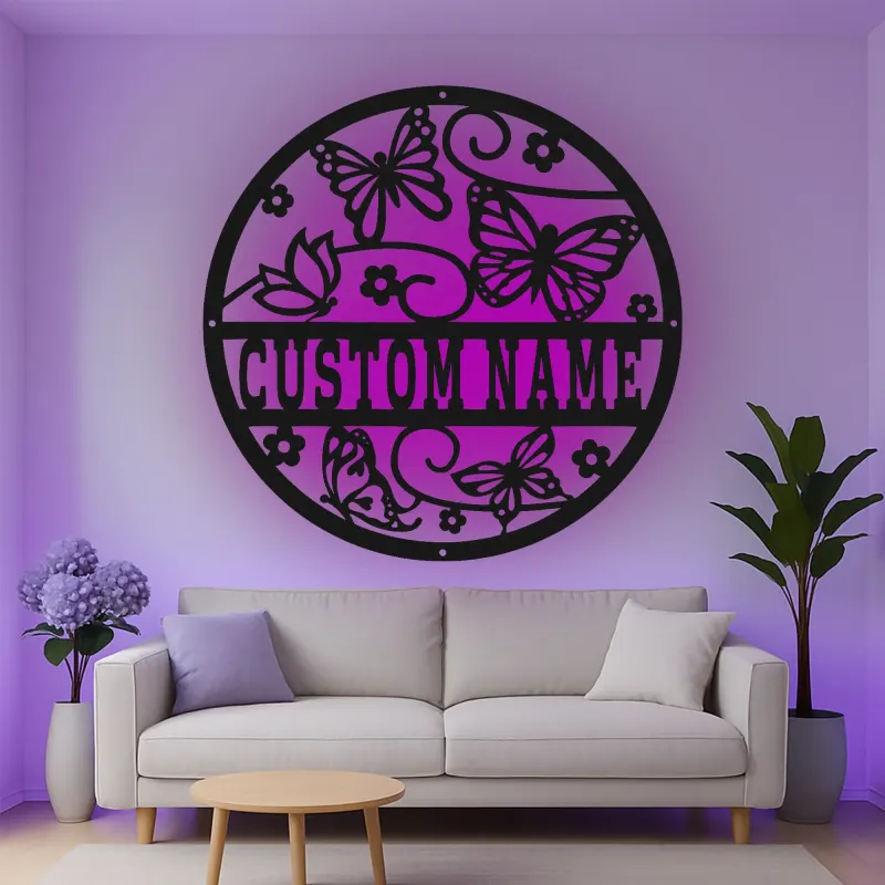 Custom Butterfly Garden Led Light Metal Wall Art Personalized Gift for Nature Lovers Bedroom or Garden Decor