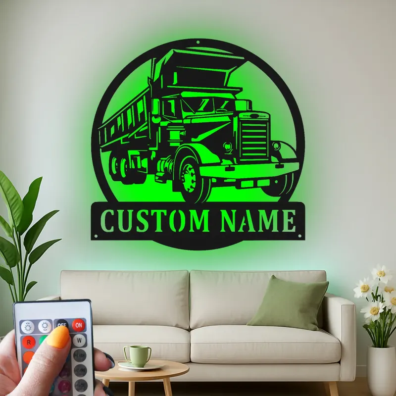 Custom Dump Truck Led Light Metal Wall Art Personalized Gift for Truck Enthusiast Garage or Man Cave Decor 1
