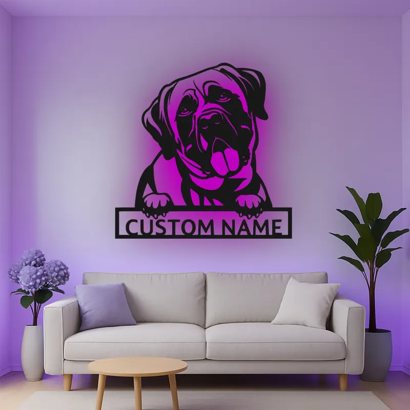 Décoration murale en métal personnalisée pour Mastiff avec rétroéclairage LED, cadeau pour amoureux des chiens, décoration pour salon 2