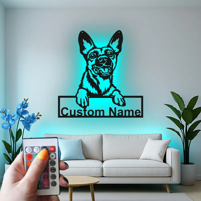 Cartel de metal LED personalizado de pastor alemán, regalo para amantes de los perros, decoración para la sala de estar 1