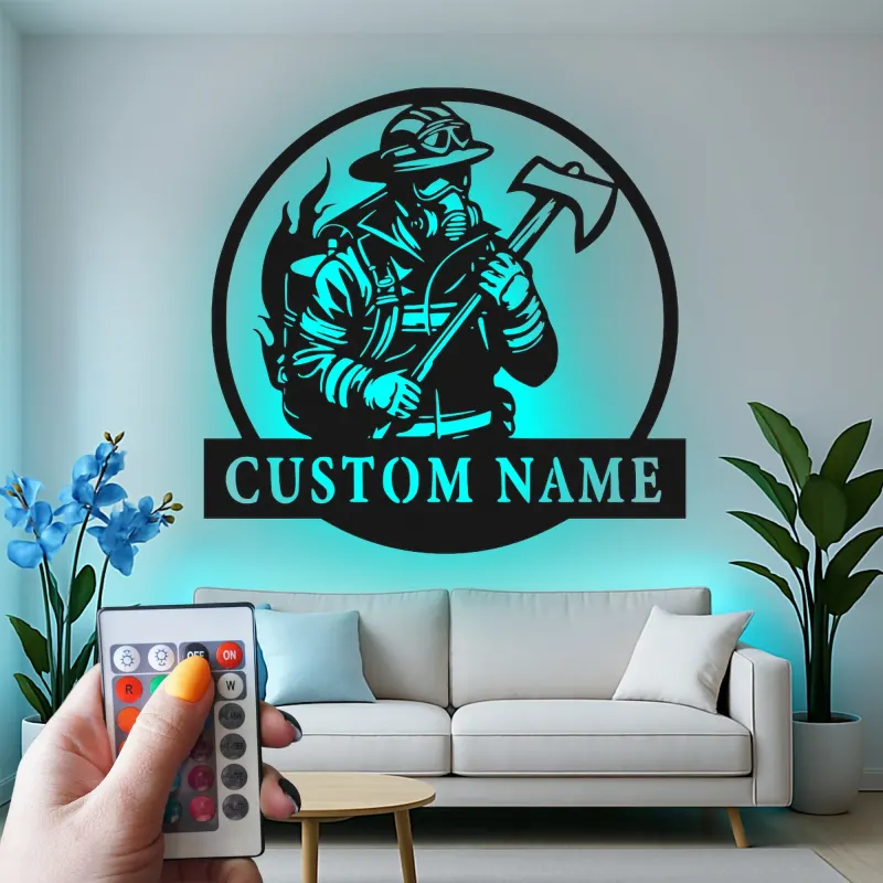 Panneau Métallique LED Personnalisé pour Pompier | Décoration Murale Personnalisée pour Pompier | Décor pour Premier Intervenant pour Caserne ou Man Cave