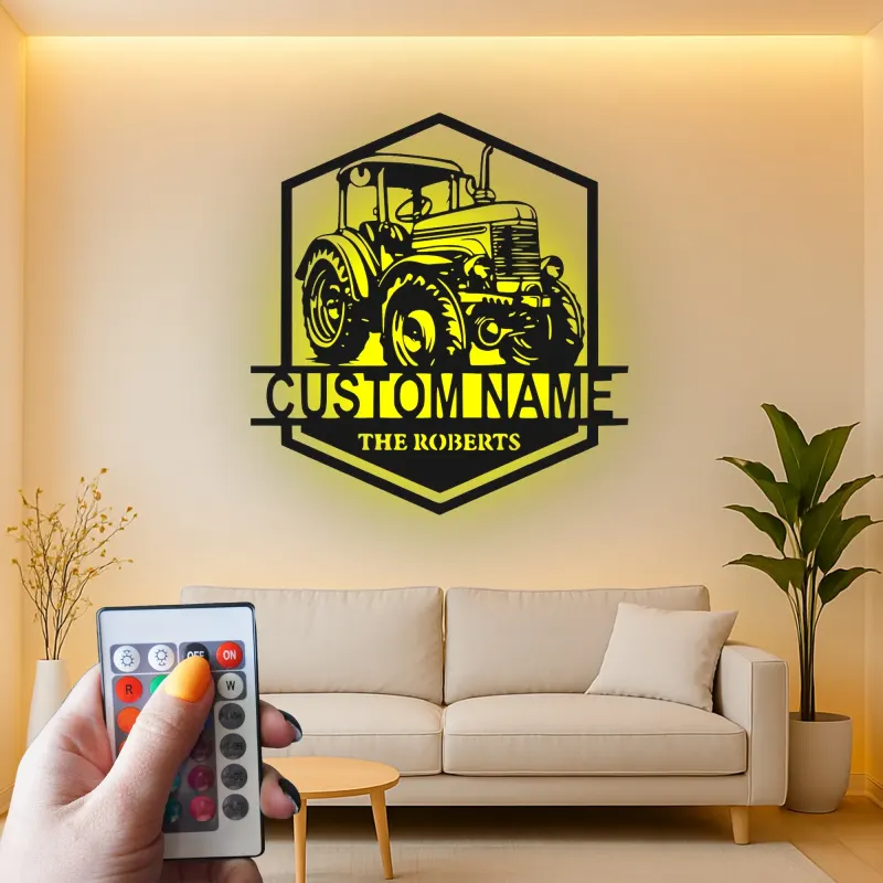 Insegna in metallo LED personalizzata a forma di trattore - Regalo per agricoltori, decorazione rustica per fattoria 2