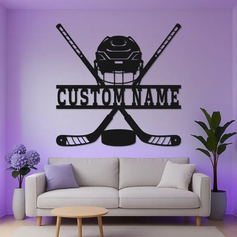 Enseigne personnalisée de hockey | Décoration murale LED en métal | Déco personnalisée pour joueur, salle de jeux | Cadeau fan de sport