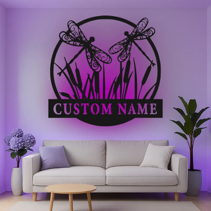 Insegna in metallo LED a forma di libellula personalizzata, regalo per amanti della natura, decorazione per camera da letto o giardino