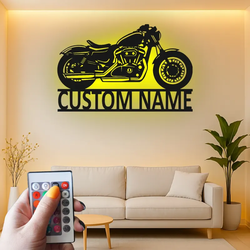 Insegna in metallo LED personalizzata per motociclette - Regalo per motociclisti, decorazione per garage o man cave 2