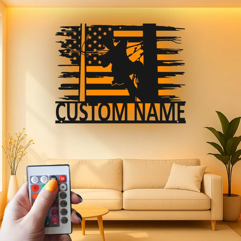 Décoration murale en métal personnalisée avec drapeau américain et rétroéclairage pour électriciens