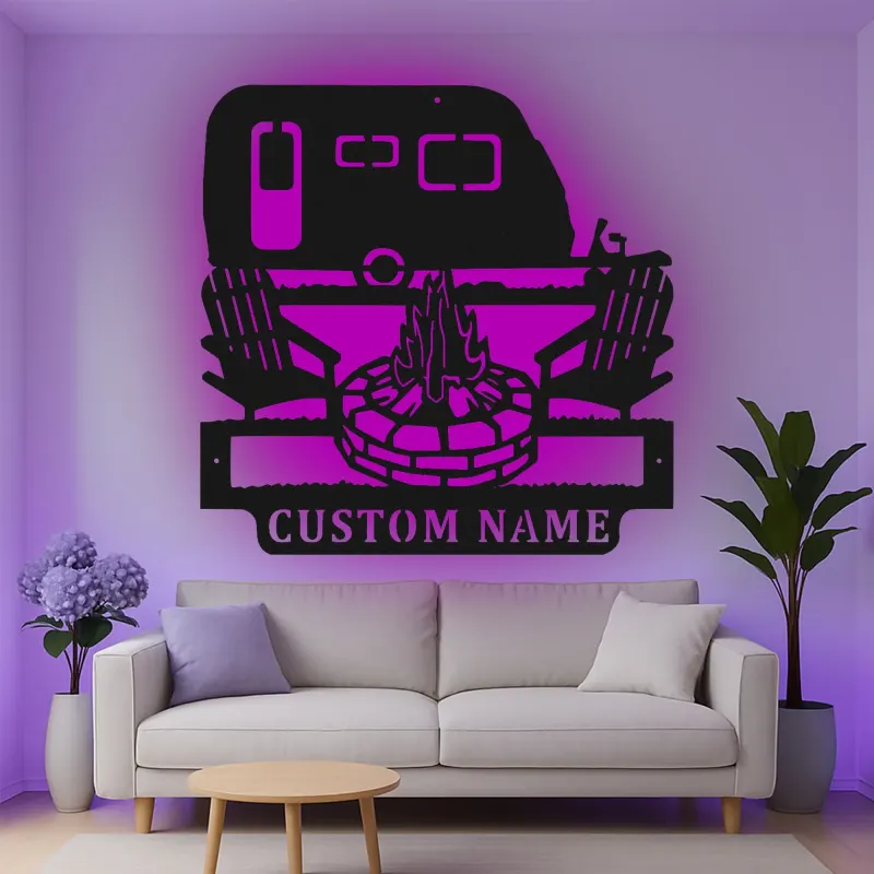 Cartel de metal LED Camper personalizado Regalo de camping para entusiastas del aire libre Decoración de patio de RV