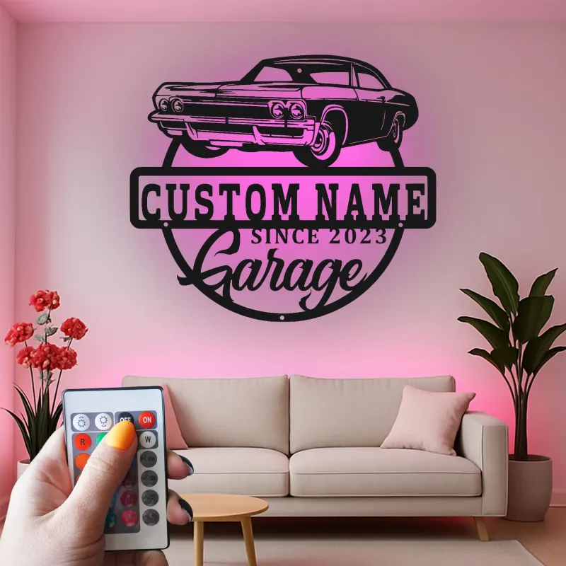 Custom Classic Car Led Light Metal Wall Art Personalized Garage Gift for Him Man Cave Decor 3
