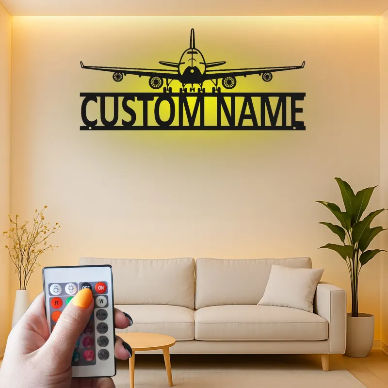 Insegna in metallo LED personalizzata per aereo - Regalo di aviazione per pilota - Decorazione per hangar