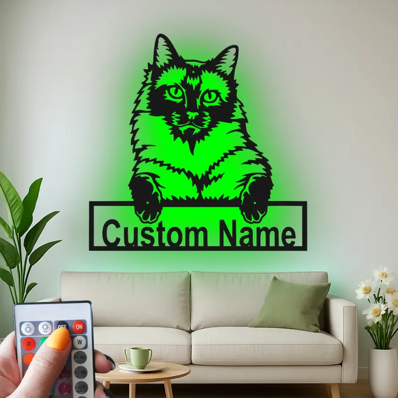 Décoration murale en métal personnalisée avec chat Maine Coon, rétroéclairage LED, cadeau pour amoureux des animaux, décoration de salon pour propriétaires de chats