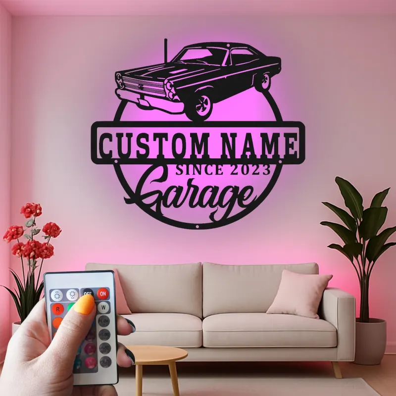Custom Classic Car Led Light Metal Wall Art Personalized Garage Gift for Him Man Cave Decor 4