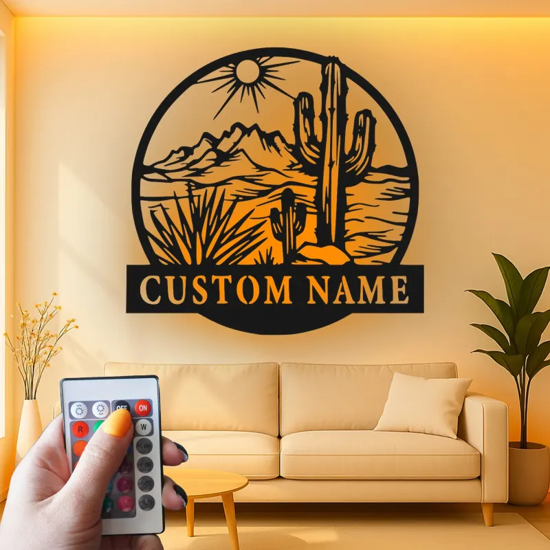 Personalisierte Wüstenkaktus-Wandkunst mit LED-Licht aus Metall – Southwest-Geschenk, Deko für Wohnzimmer oder Terrasse 1