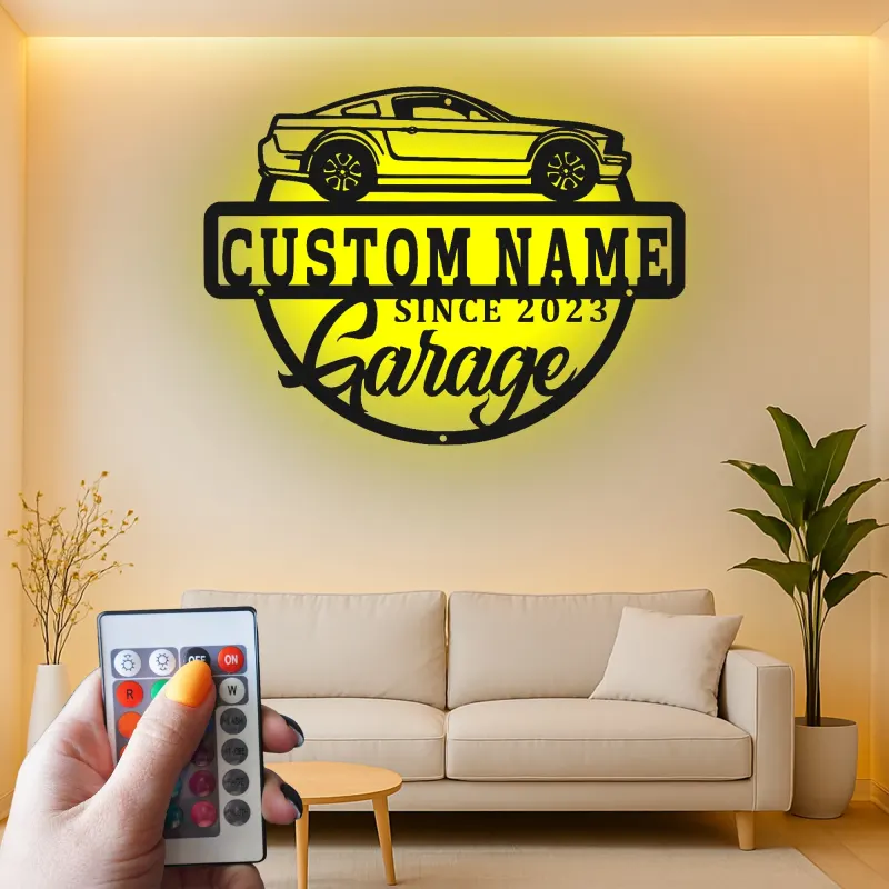 Custom LED Garage Sign | Metal Auto Shop Decor | Personalized Man Cave Wall Art | Lighted Car Enthusiast Gift