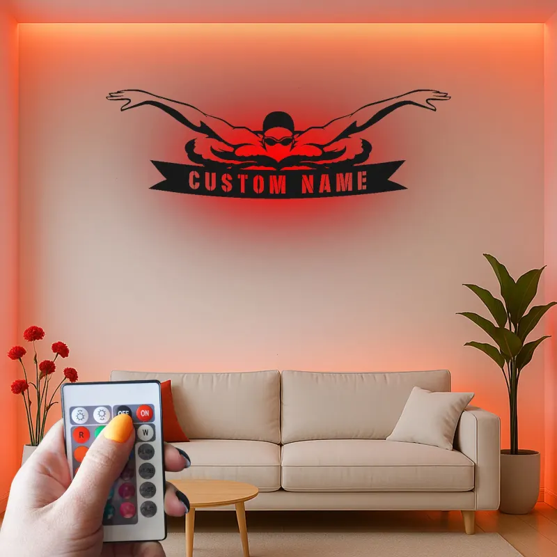 Décoration murale en métal LED personnalisée pour nageurs - Cadeau pour nageurs
