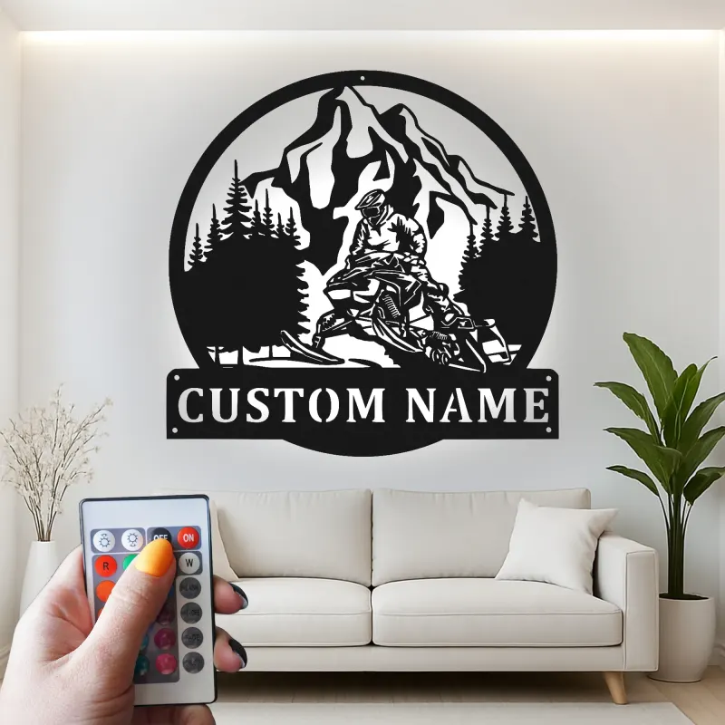 Custom Snowmobile Metal Sign | LED Backlit Wall Art | Personalized Rider Gift for Cabin & Garage Decor
