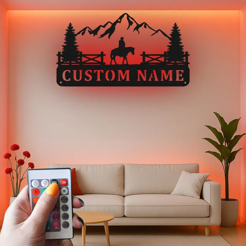Insegna LED personalizzata per ranch | Arte murale in metallo western | Decorazione per cabin personalizzata | Regalo per cowboy