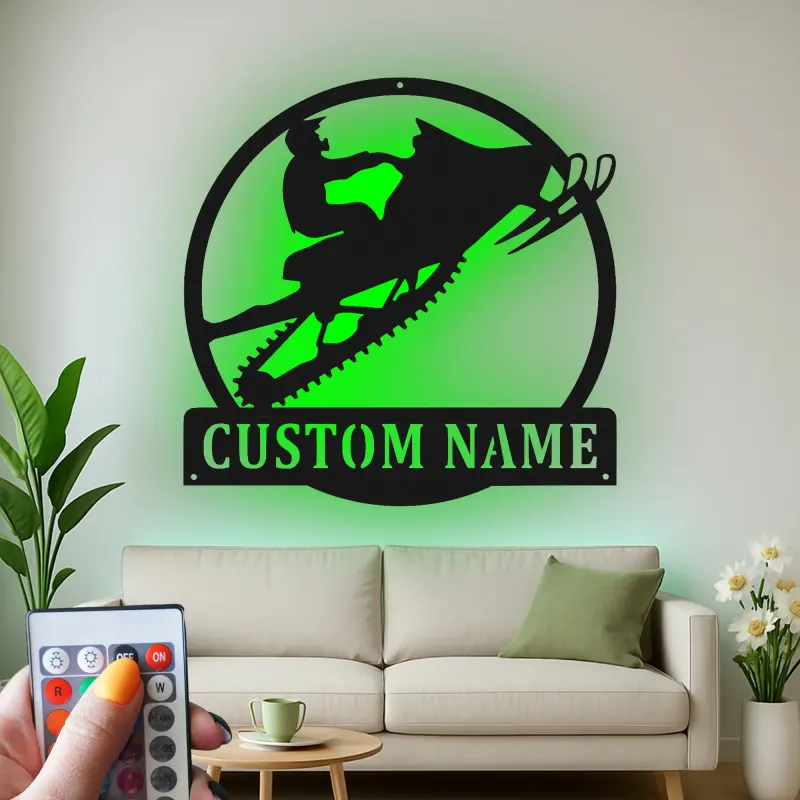 Custom Snowmobile LED Sign | Personalized Metal Wall Art | Winter Sports Decor for Cabin, Garage & Home