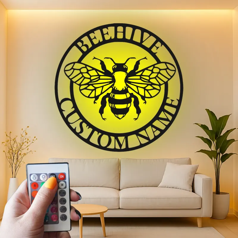 Custom Beehive Led Light Metal Wall Art Personalized Gift for Beekeepers Garden or Patio Decor