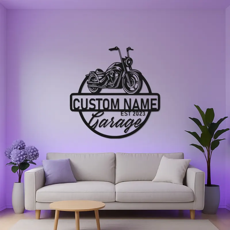 Panneau LED Moto Personnalisé | Décor Garage Biker Personnalisé | Art Mural Métallique pour Man Cave | Cadeau pour Lui