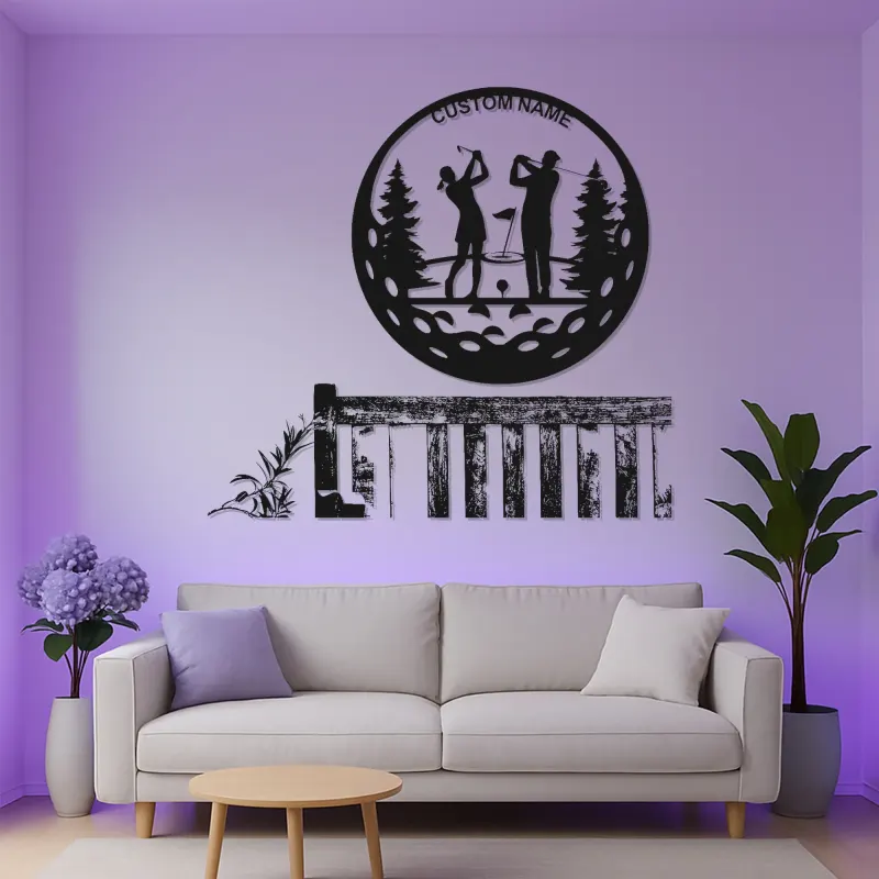 Custom Golf Couple Metal Sign | Personalized Golfer LED Wall Art | Unique Anniversary Gift for Golfers | Home Bar Decor