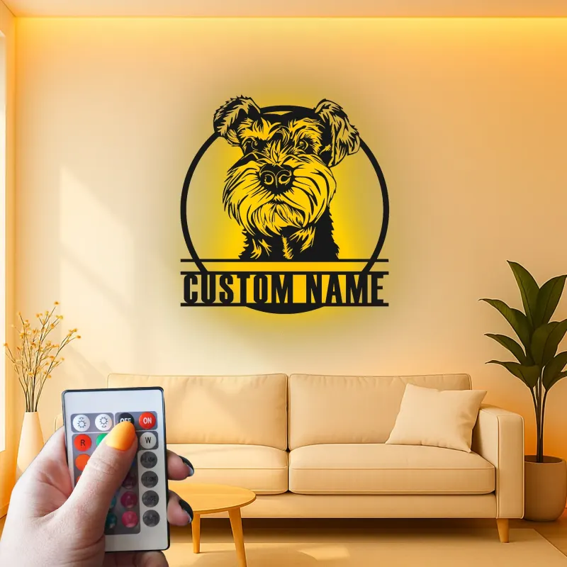 Arte de Metal LED de Schnauzer Personalizado | Decoración de Pared de Retrato de Mascota Personalizada | Regalo Único para Amantes de los Perros | Acento Moderno para el Hogar
