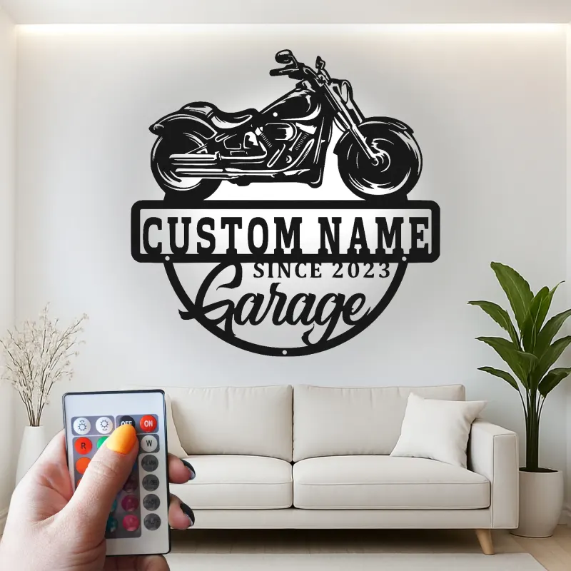 Décoration murale en métal LED personnalisée pour moto, cadeau de garage pour lui, décoration de man cave 1