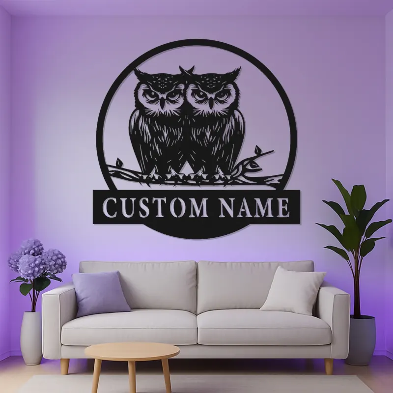 Cartel de búho a medida con luces LED | Decoración mural de metal de búho real personalizado | Decoración salvaje para amantes de la naturaleza | Cartel rústico para cabaña
