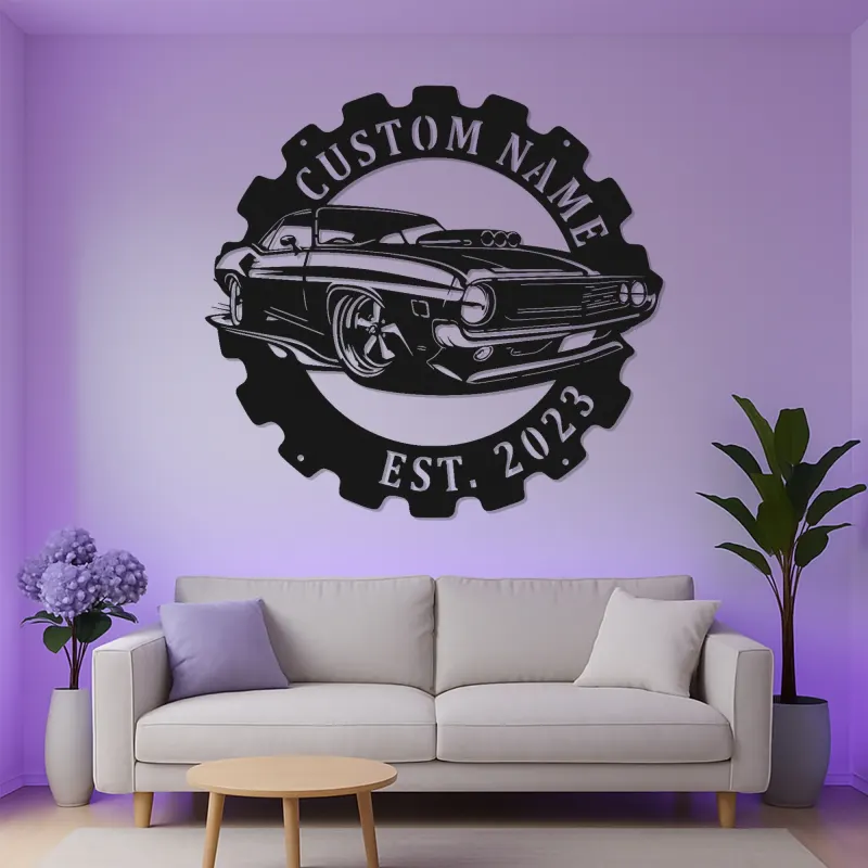 Personalisierte Muscle Car Metallschild | LED-beleuchtete Garagen Dekoration | Individuelle Man Cave Kunst | Vintage Auto-Enthusiasten Geschenk