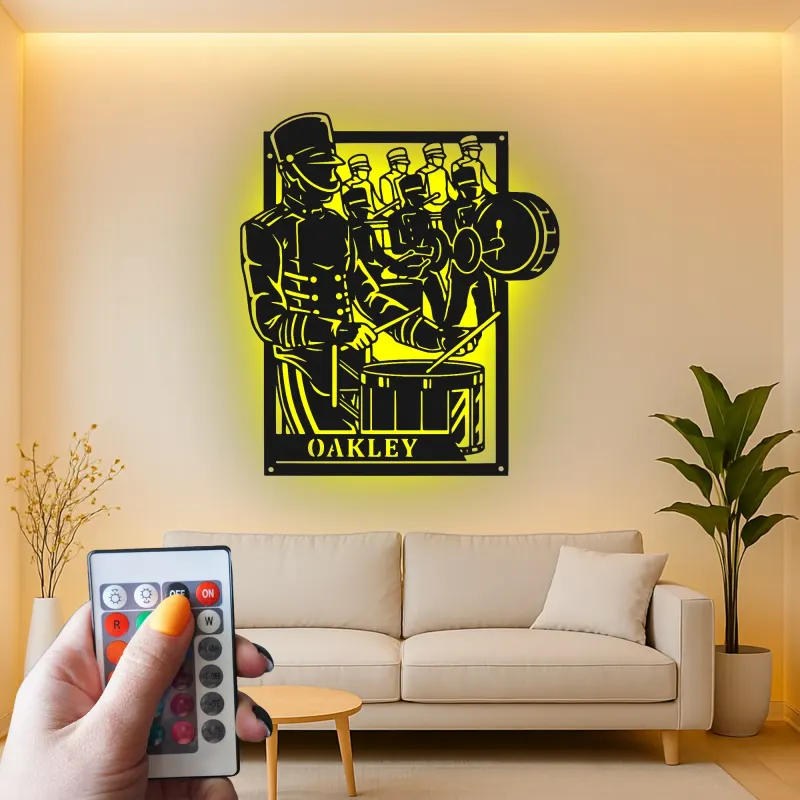 Insegna in metallo personalizzata per batteristi con LED | Insegna in metallo per banda musicale | Regalo per percussionisti e decorazione per sala band
