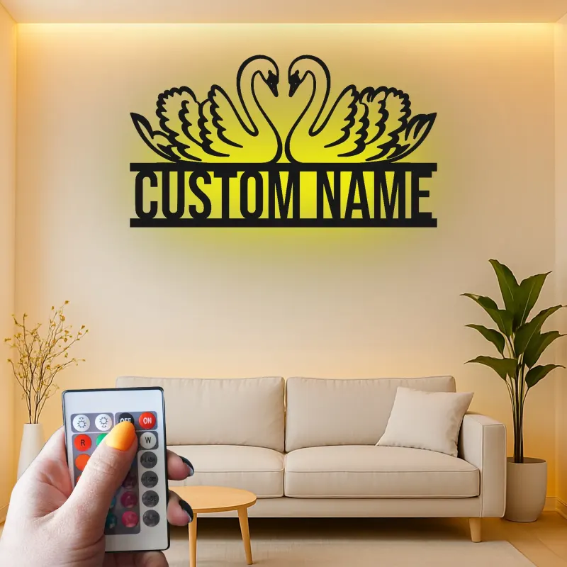 Personalisierte Schwan LED-Wanddekoration | Individuelles Metallschild | Romantisches Hochzeits- & Jubiläumsgeschenk