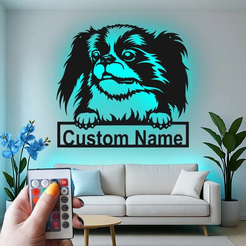 Custom Japanese Chin Led Light Metal Wall Art Personalized Dog Lover Gift Living Room Pet Decor
