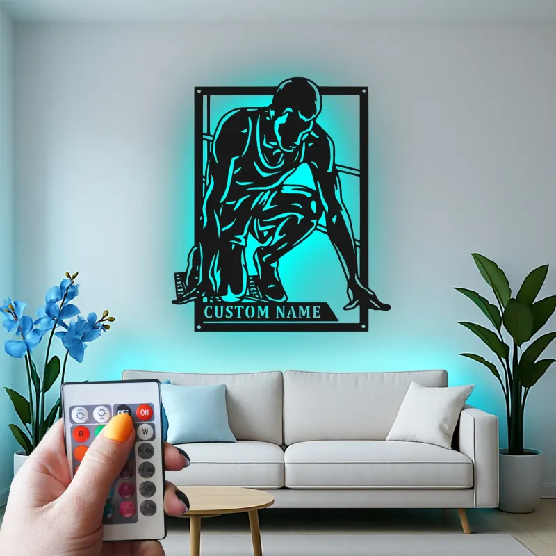 Runner LED Metal Wall Art | Personalized Sprinter Sign | Custom Track Athlete Gift | Modern Sports Decor for Room