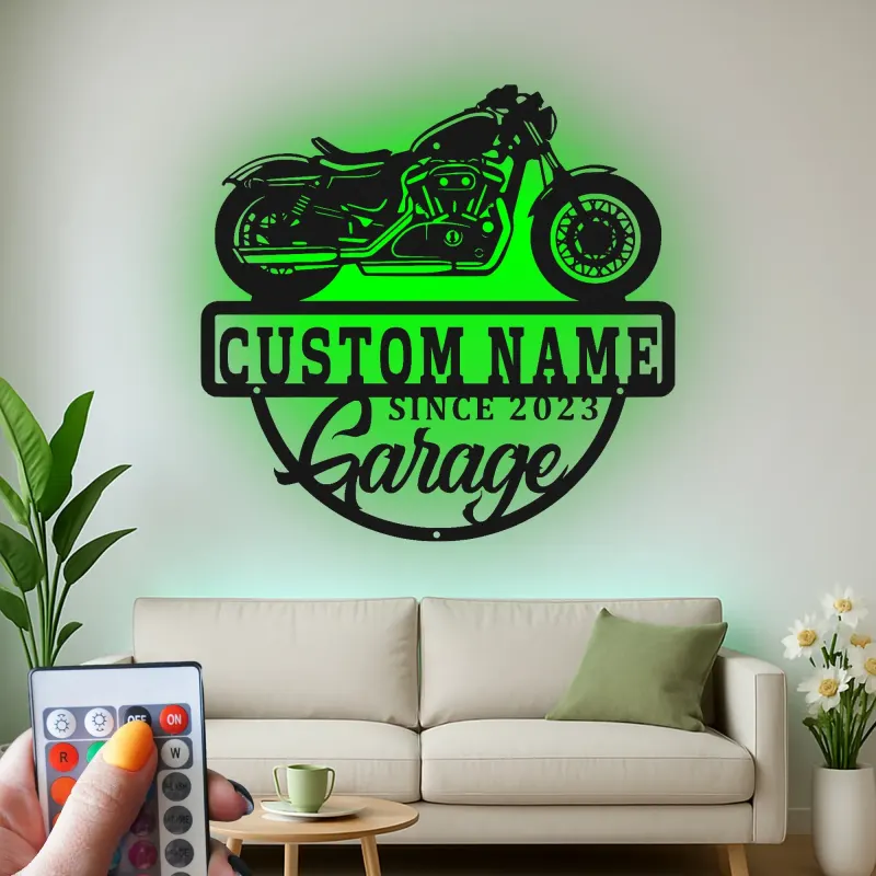 Cartel de metal LED personalizado para garaje de motocicletas, regalo para él, decoración para man cave o garaje 1
