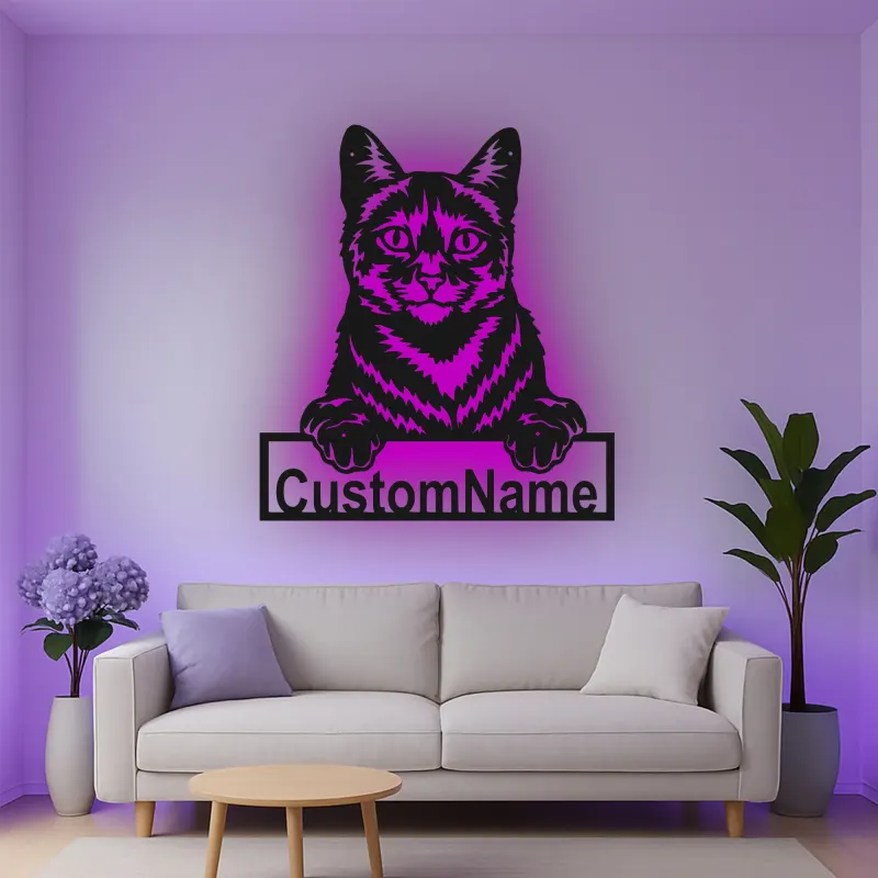 Décoration murale en métal LED personnalisée pour les amoureux des chats - Cadeau pour le salon ou la chambre