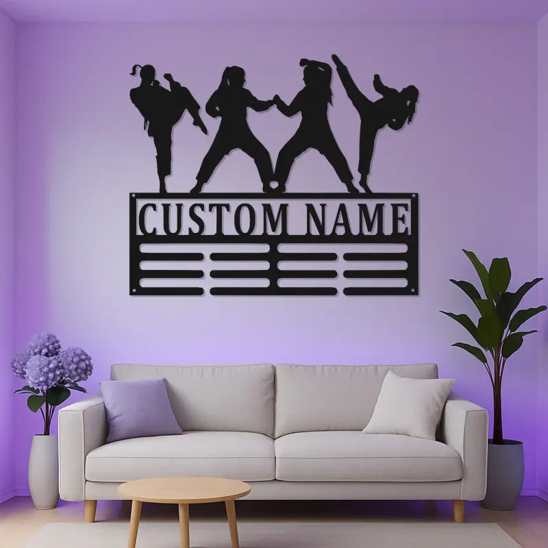 Panneau personnalisé d'arts martiaux féminin | Décoration murale en métal LED pour filles | Décor de karaté et taekwondo personnalisé | Plaque de nom de dojo et de chambre