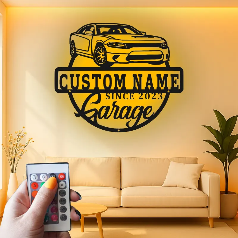 Personalisierte LED-Metall-Wandkunst für die Autogarage – Geschenk für Auto-Enthusiasten, Garagendekor-Schild 1