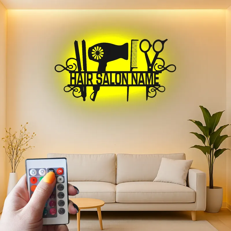 Custom LED Hair Salon Sign | Personalized Metal Wall Art for Stylists | Beauty & Barber Shop Decor