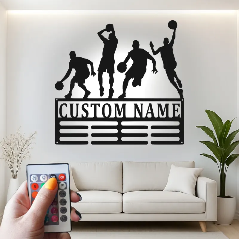 Insegna in metallo LED personalizzata per giocatore di basket - Regalo personalizzato per appassionati di sport e decorazione per sala giochi