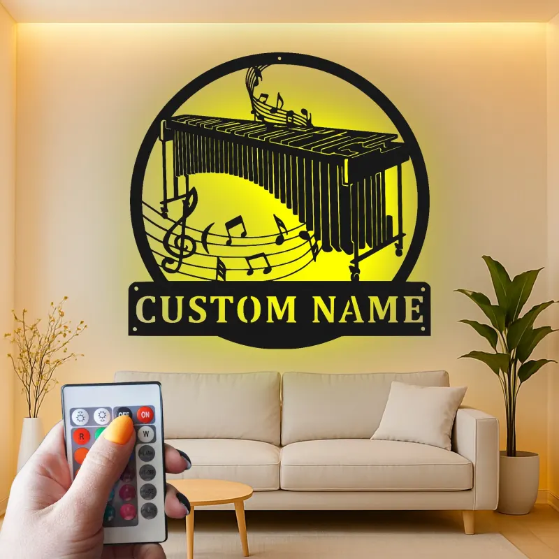 Arte Murale LED Personalizzata per Marimba | Insegna in Metallo Musicale Personalizzata | Regalo per Musicista e Decorazione per Studio