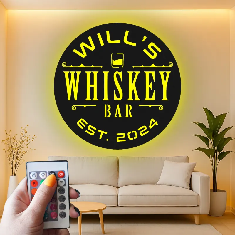 Cartel de metal personalizado con luz LED para bar de whisky, regalo personalizado para amantes del whisky, decoración de bar en casa