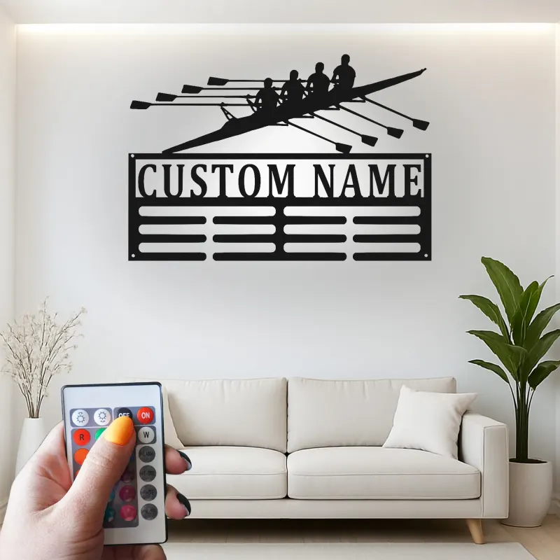 Personalisierte Ruder-Team-Schild | Individuelle Ruder-LED-Metall-Wandkunst | Geschenk für Trainer | Bootshaus- & Fitnessstudio-Dekor