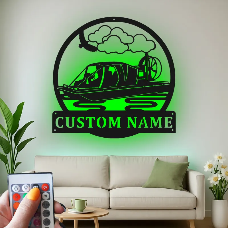 Insegna in metallo personalizzata con luce LED per airboat - Regalo di nautica per lui, decorazione per man cave o garage